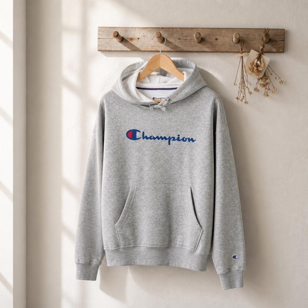 Champion Fleece Hoodie Grey Embroidered Logo - Image 1