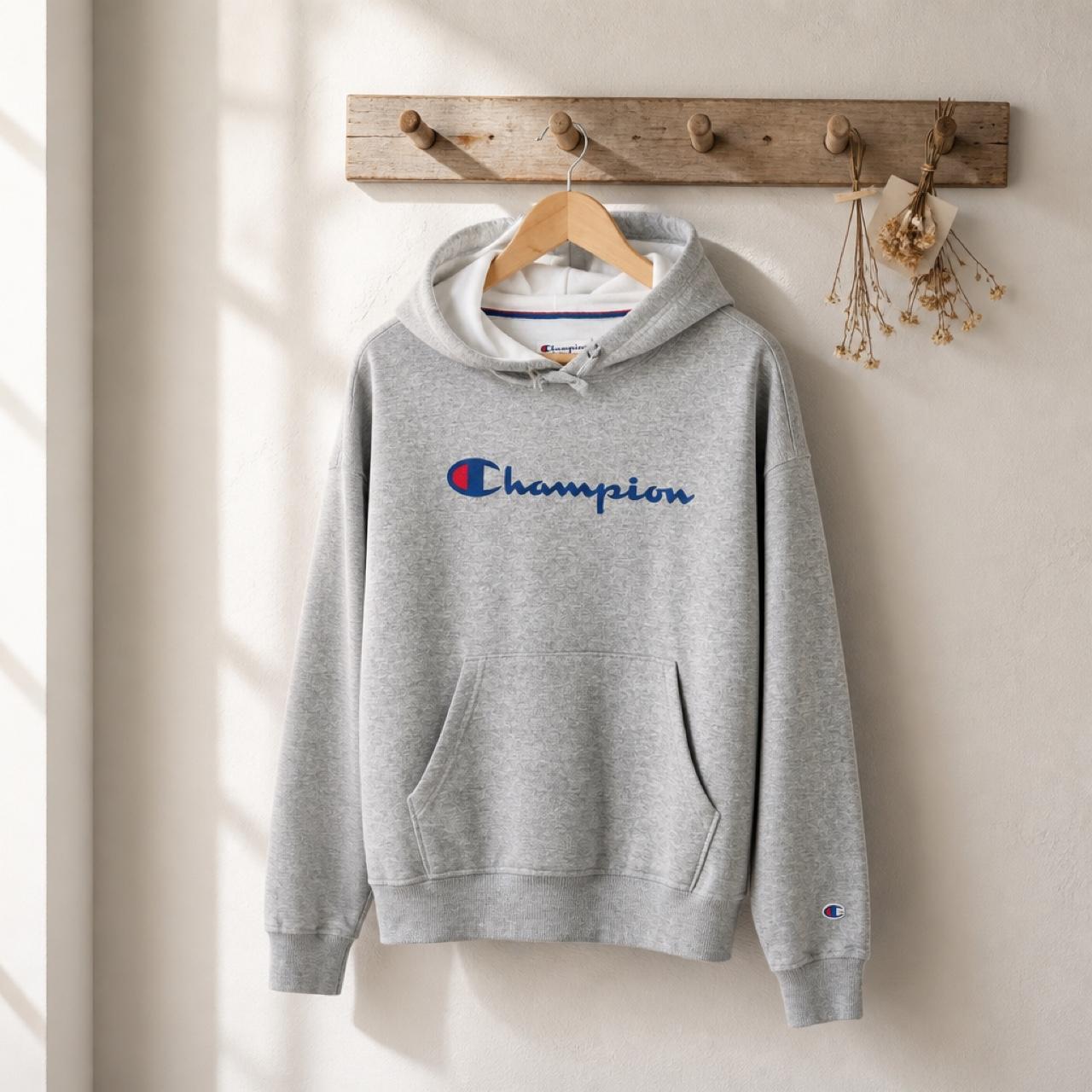 Champion Fleece Hoodie Grey Embroidered Logo - Image 1