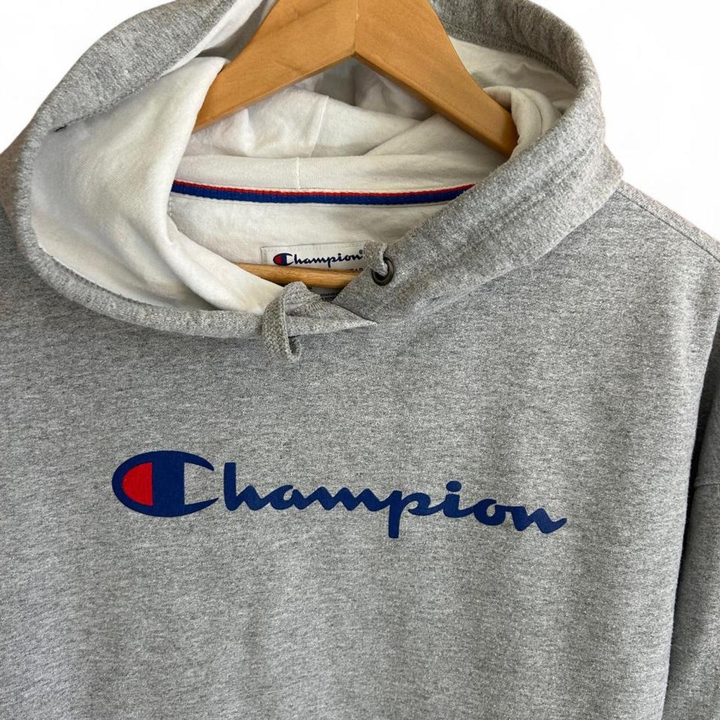 Champion Fleece Hoodie Grey Embroidered Logo - Image 2