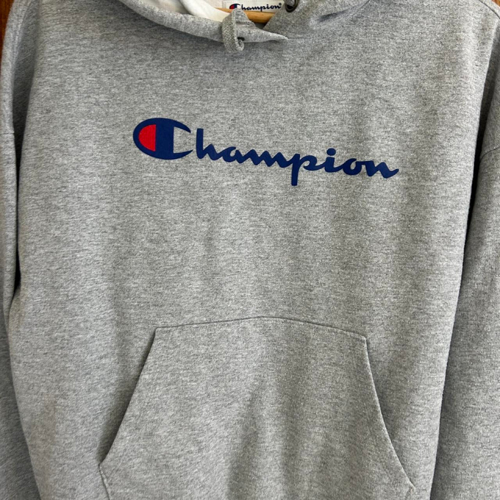 Champion Fleece Hoodie Grey Embroidered Logo - Image 4