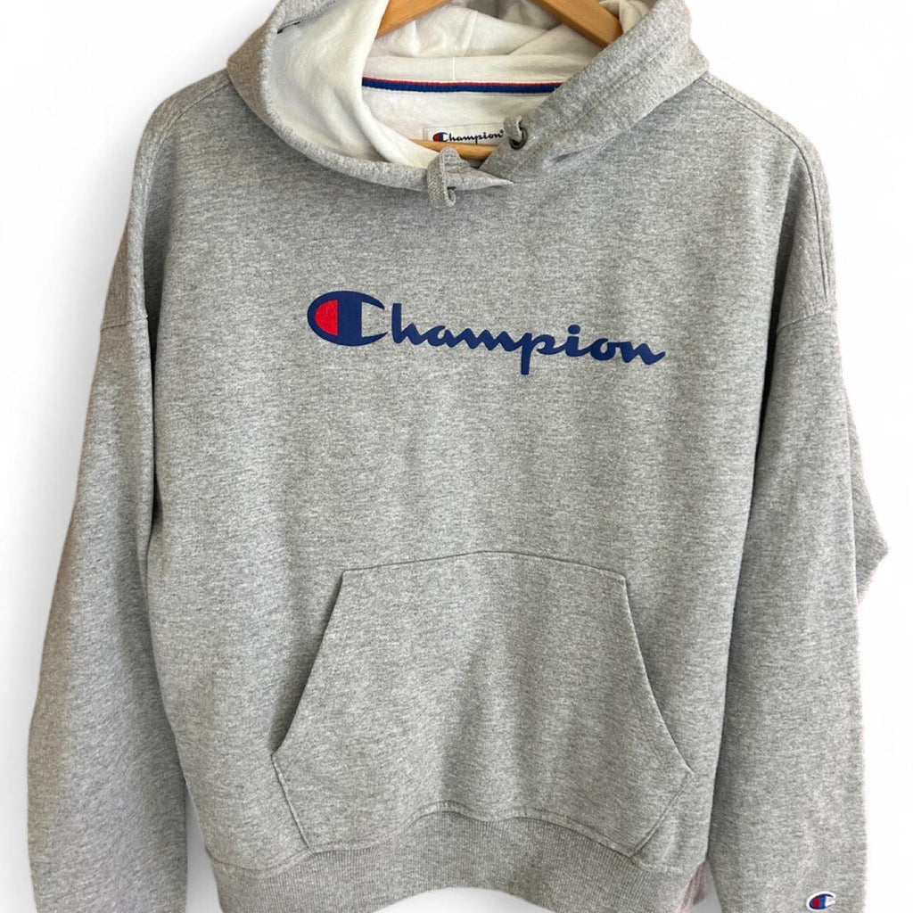 Champion Fleece Hoodie Grey Embroidered Logo - Image 5
