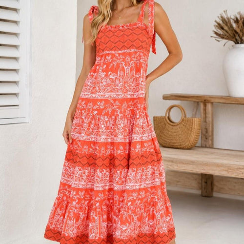 Azure Tropical Embroidered Tiered Sundress - Image 1