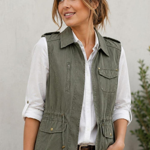 Authentic Women's Utility Vest Army Green Cotton - Image 1