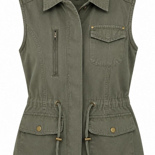 Authentic Women's Utility Vest Army Green Cotton - Image 2