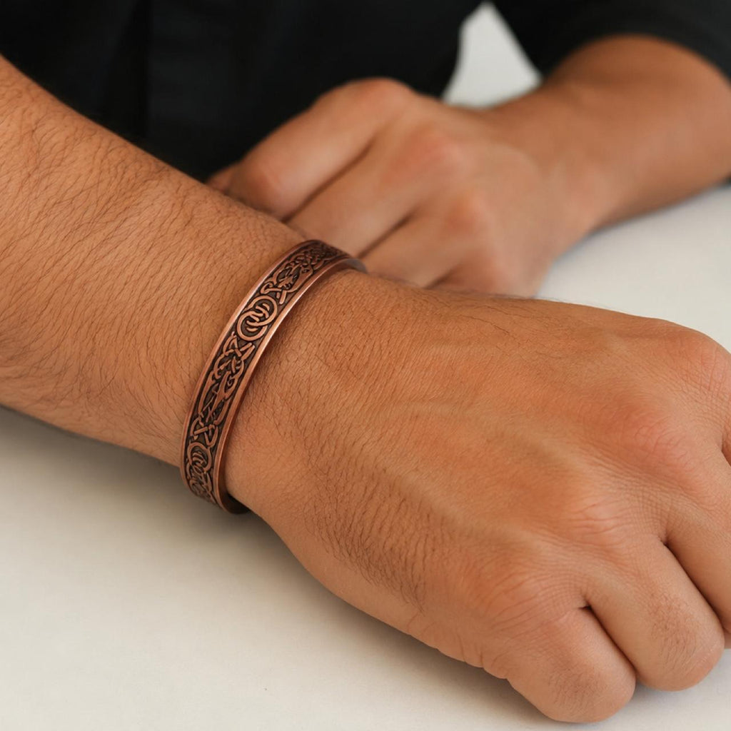 Copper Magnetic Bracelet And Matching Ring Set Unisex Adjustable - Image 2