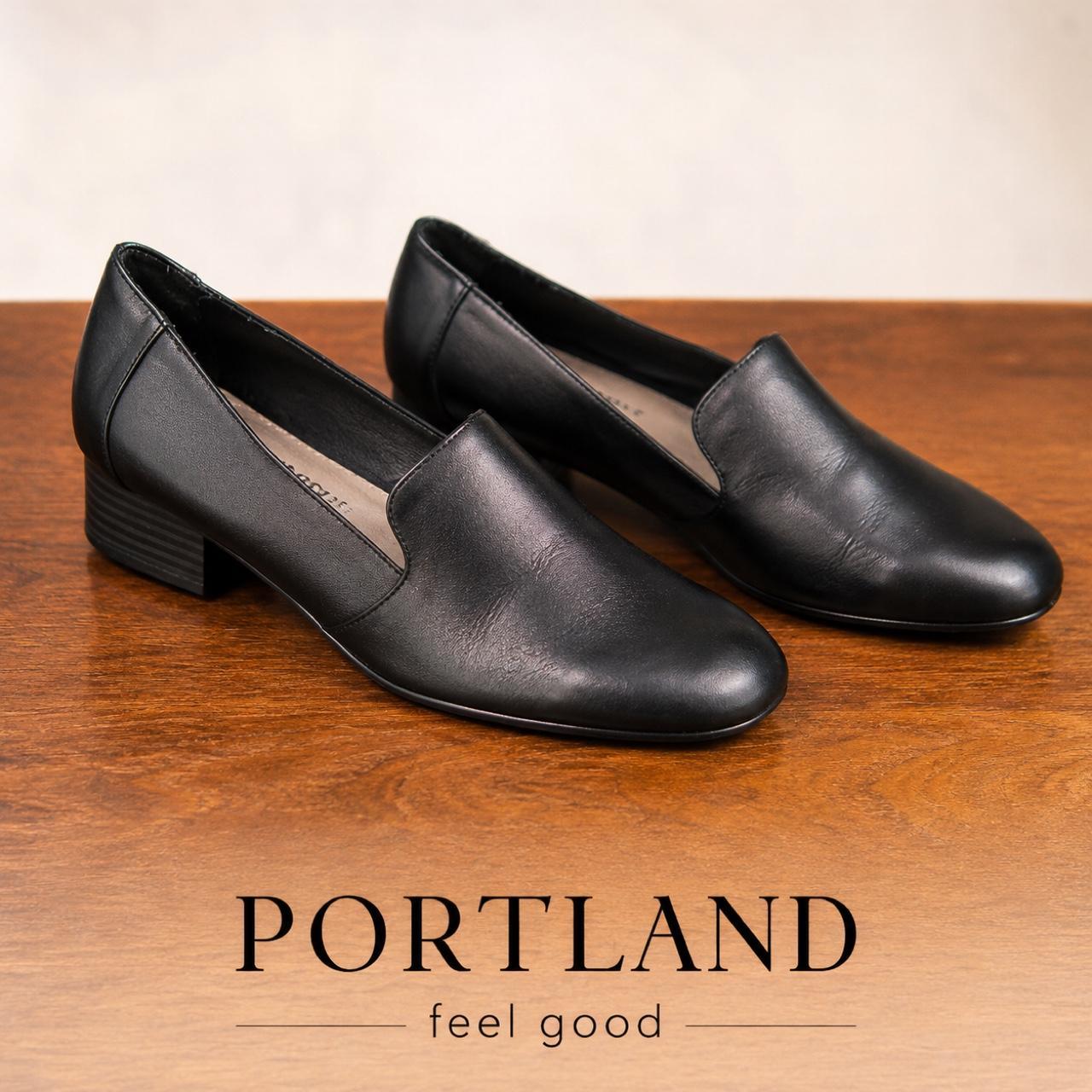 Portland Feel Good Women's Leather Court Shoes Black - Image 5
