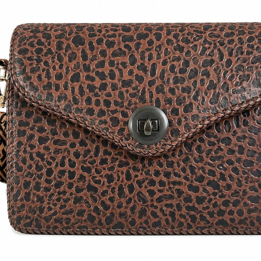 Vintage Women's Embossed Brown Crossbody Shoulder Bag - Image 1