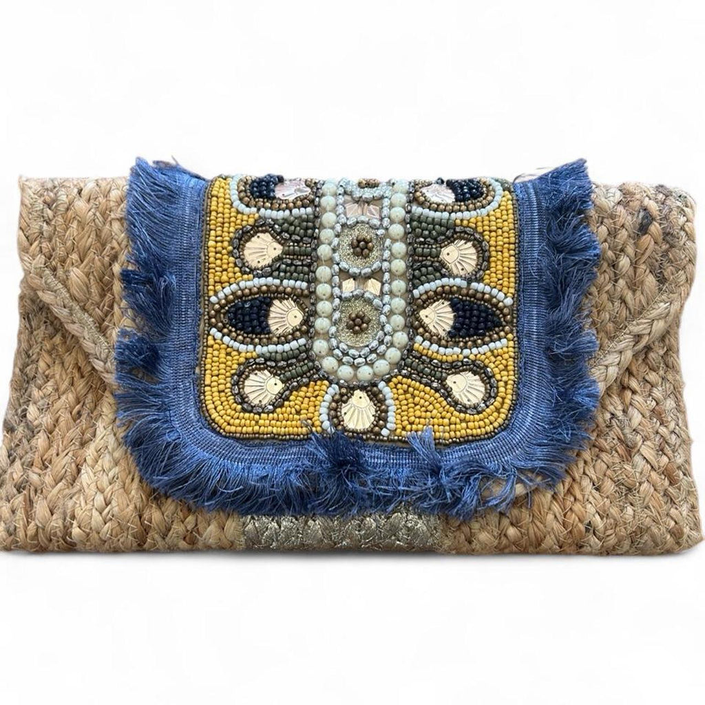 Genesis Women's Boho Woven Rattan Beaded Statement Clutch Bag - Image 3