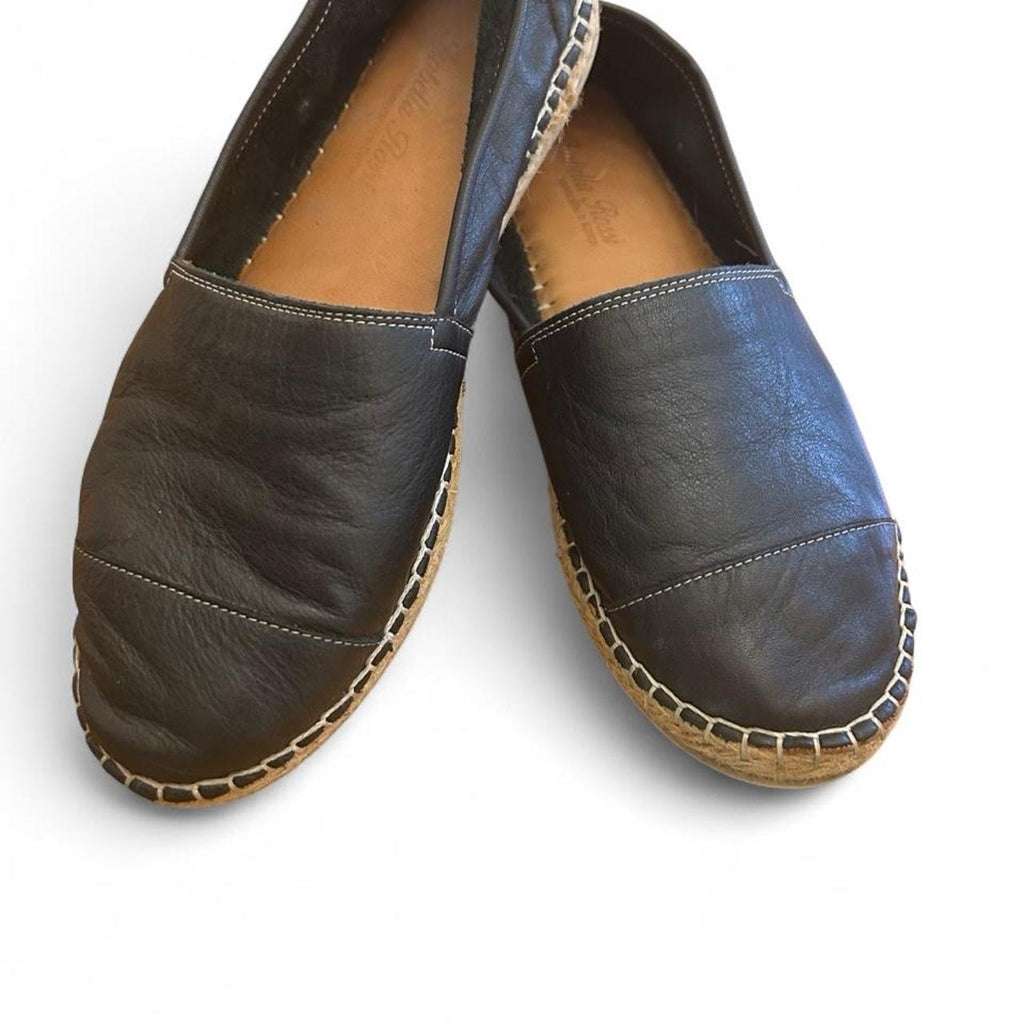 Isabella Rossi Black Leather Espadrille Flats - Image 1