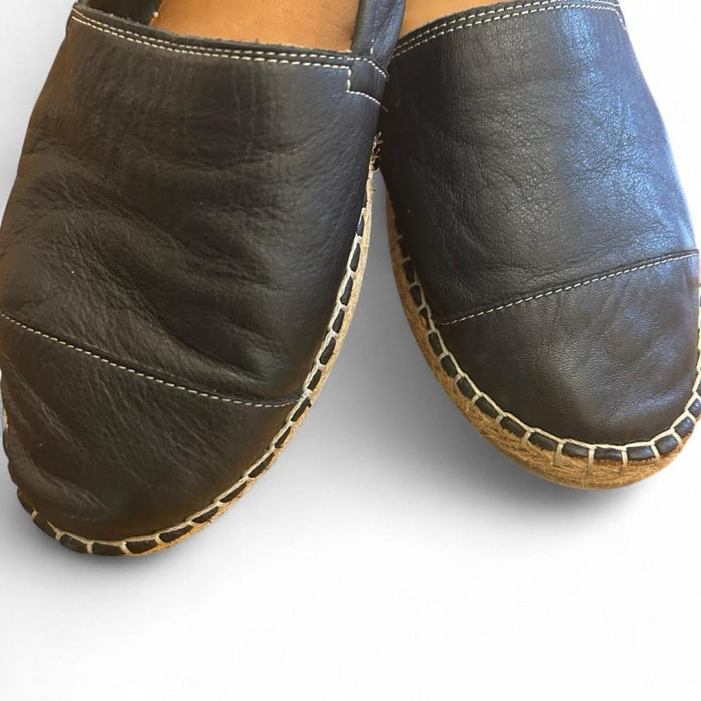 Isabella Rossi Black Leather Espadrille Flats - Image 2