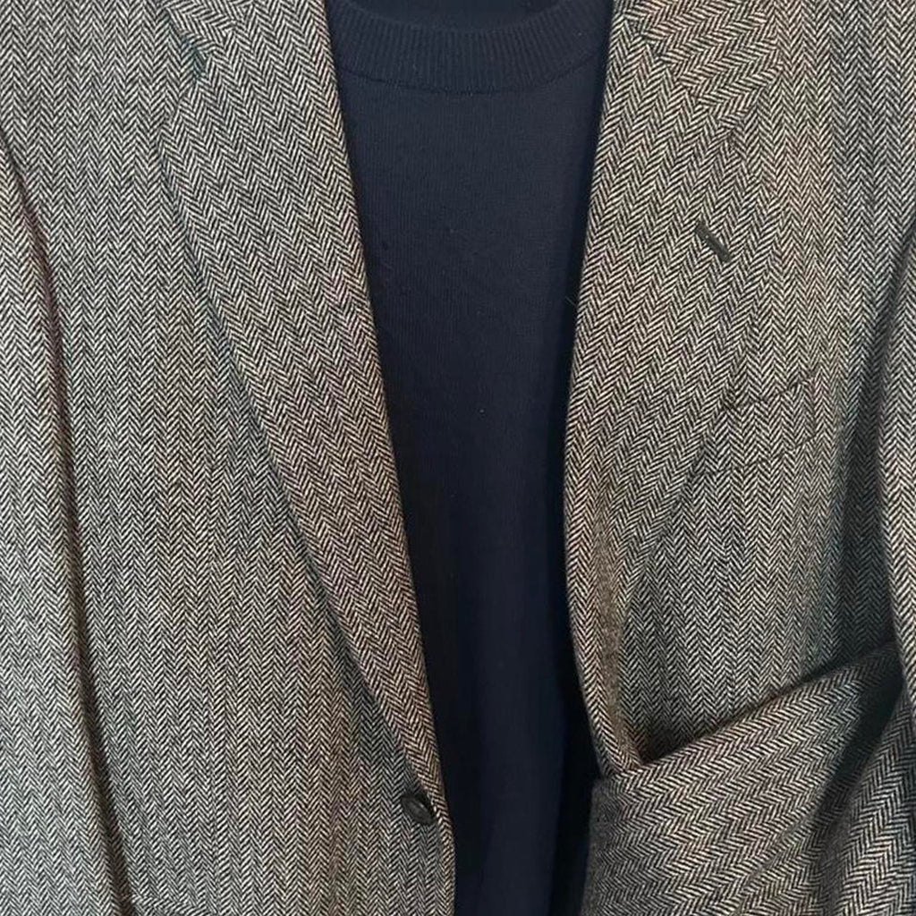 St Michael Men's Vintage Herringbone Blazer Grey Smart Casual Classic Jacket - Image 2