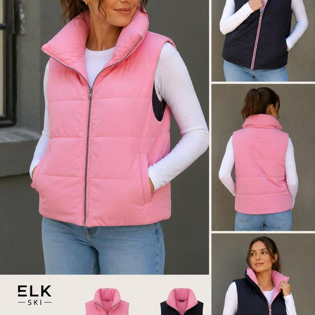 Elk Reversible Puffer Vest Pink - Image 1
