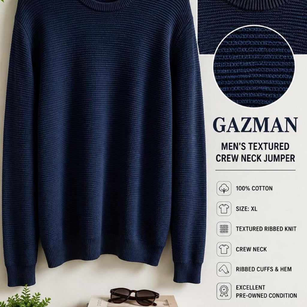 Gazman Men's Textured Crew Neck Jumper Navy Cotton Sweater - Image 1