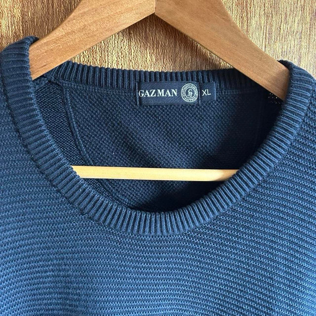 Gazman Men's Textured Crew Neck Jumper Navy Cotton Sweater - Image 2