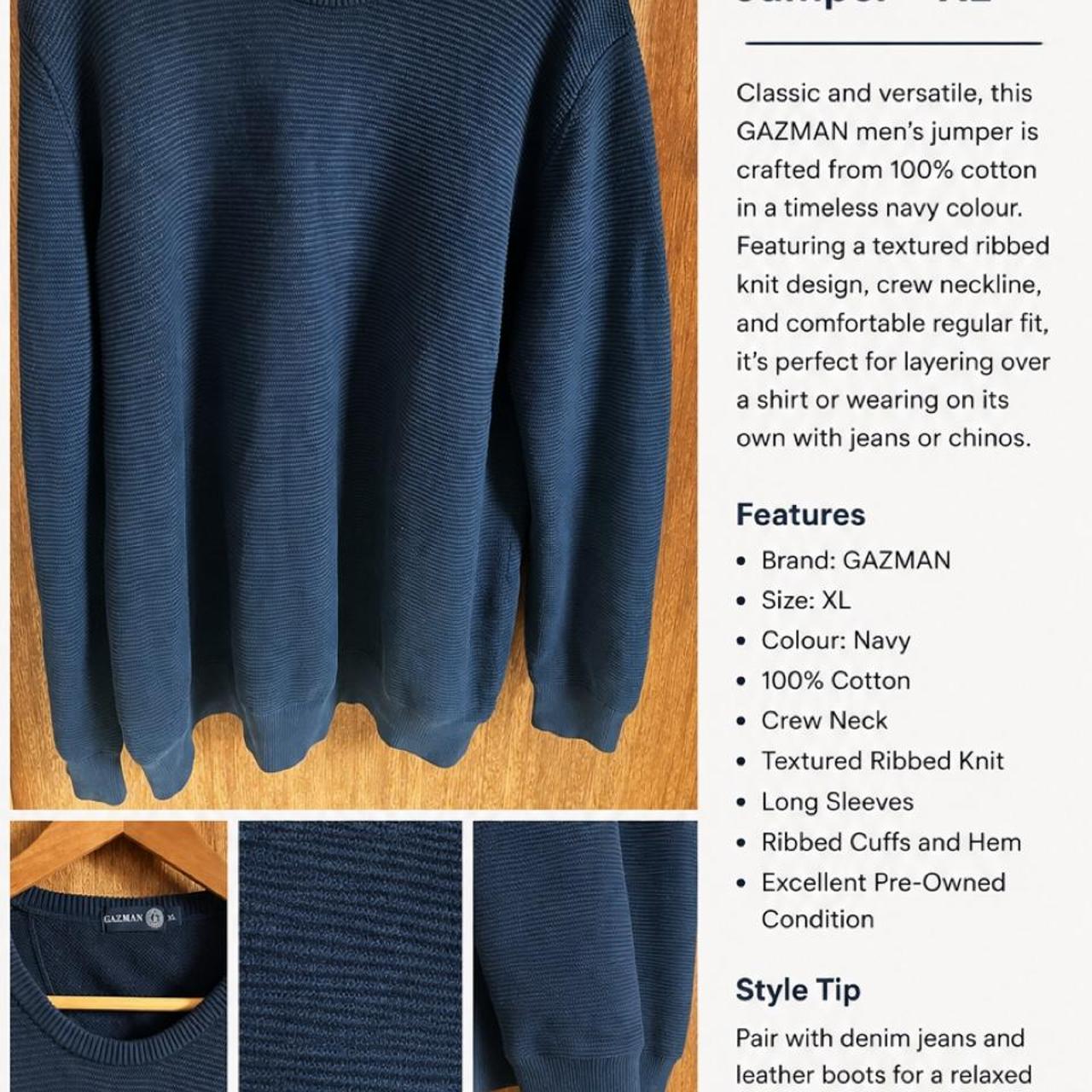 Gazman Men's Textured Crew Neck Jumper Navy Cotton Sweater - Image 4