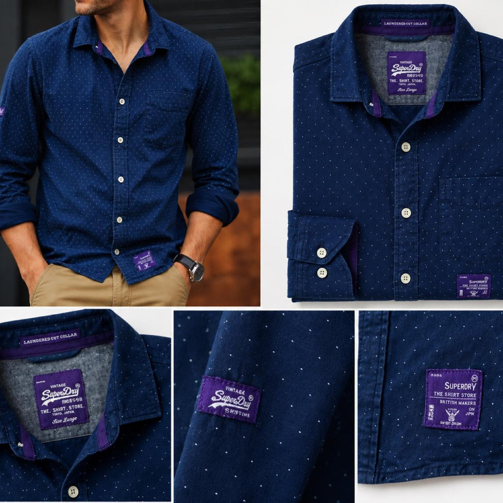 Superdry Vintage Shirt Store Long Sleeve Button Up Shirt Navy - Image 5