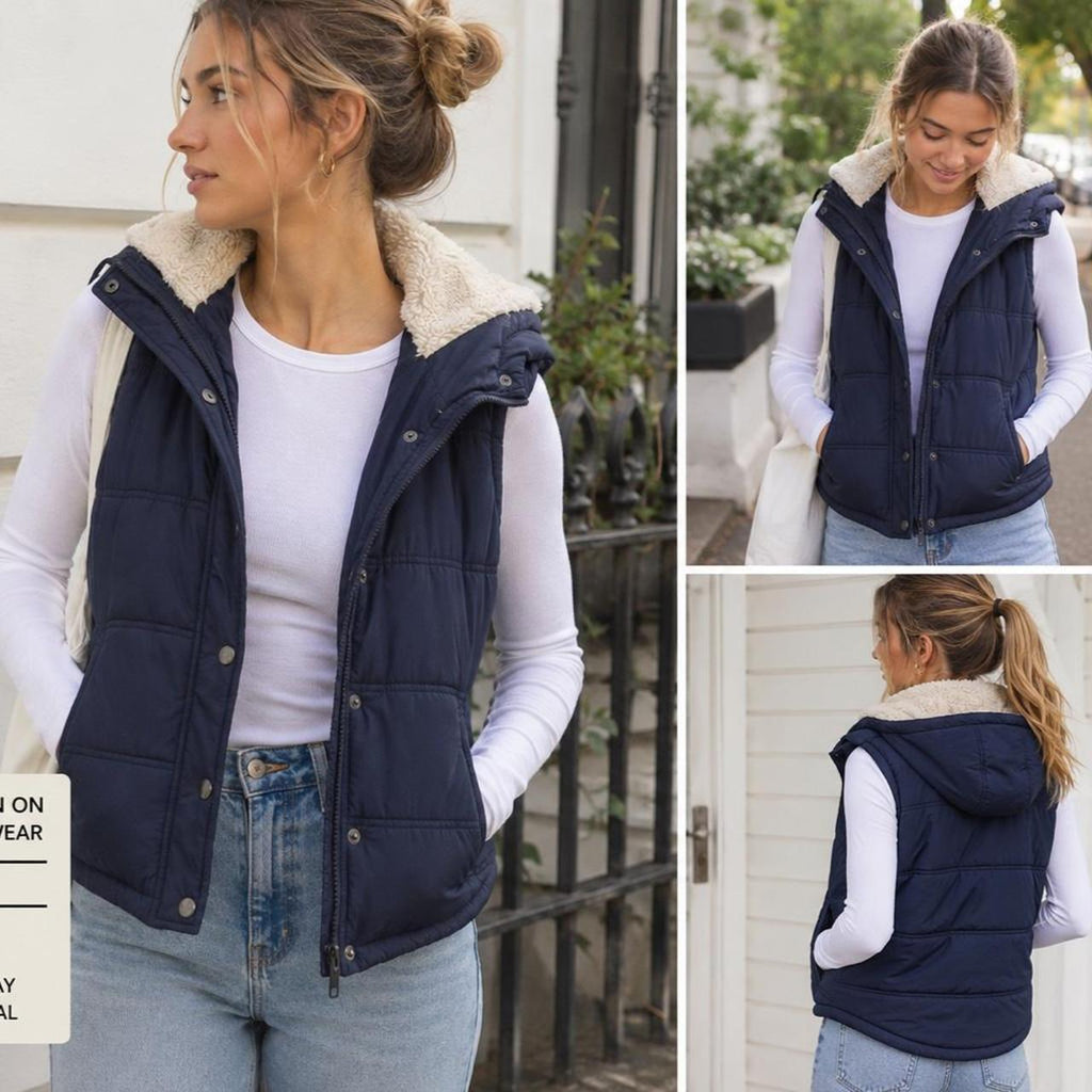 Cotton On Women's Hooded Padded Vest Navy - Image 1