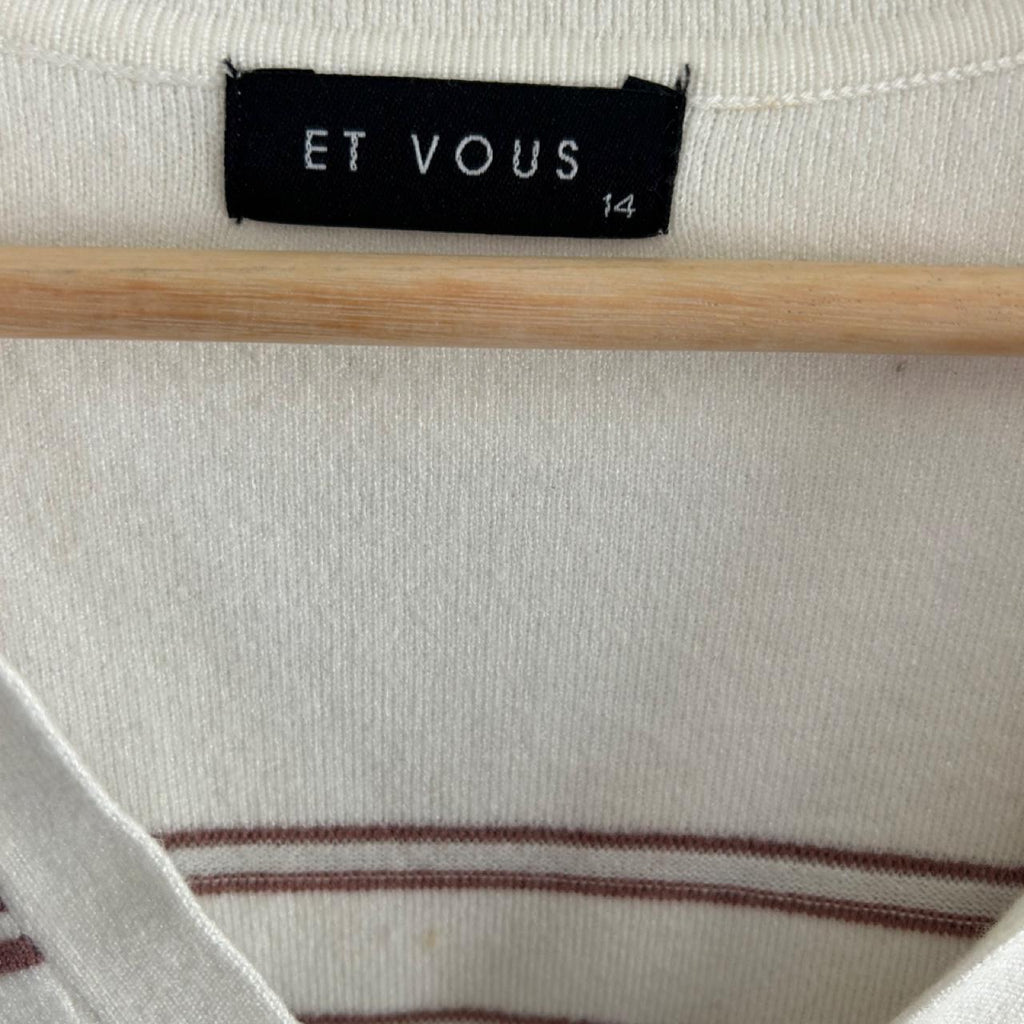 Et Vous Cream Knit V-Neck Long Sleeve Top With Mocha Stripe Detail - Image 4