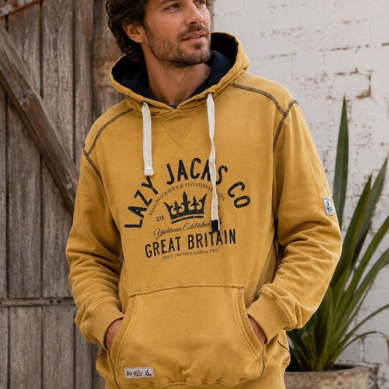 Lazy Jacks Co. Mustard Yellow Great Britain Graphic Pullover Hoodie - Image 1